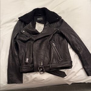 Current/Elliott Black Leather Jacket with Belt